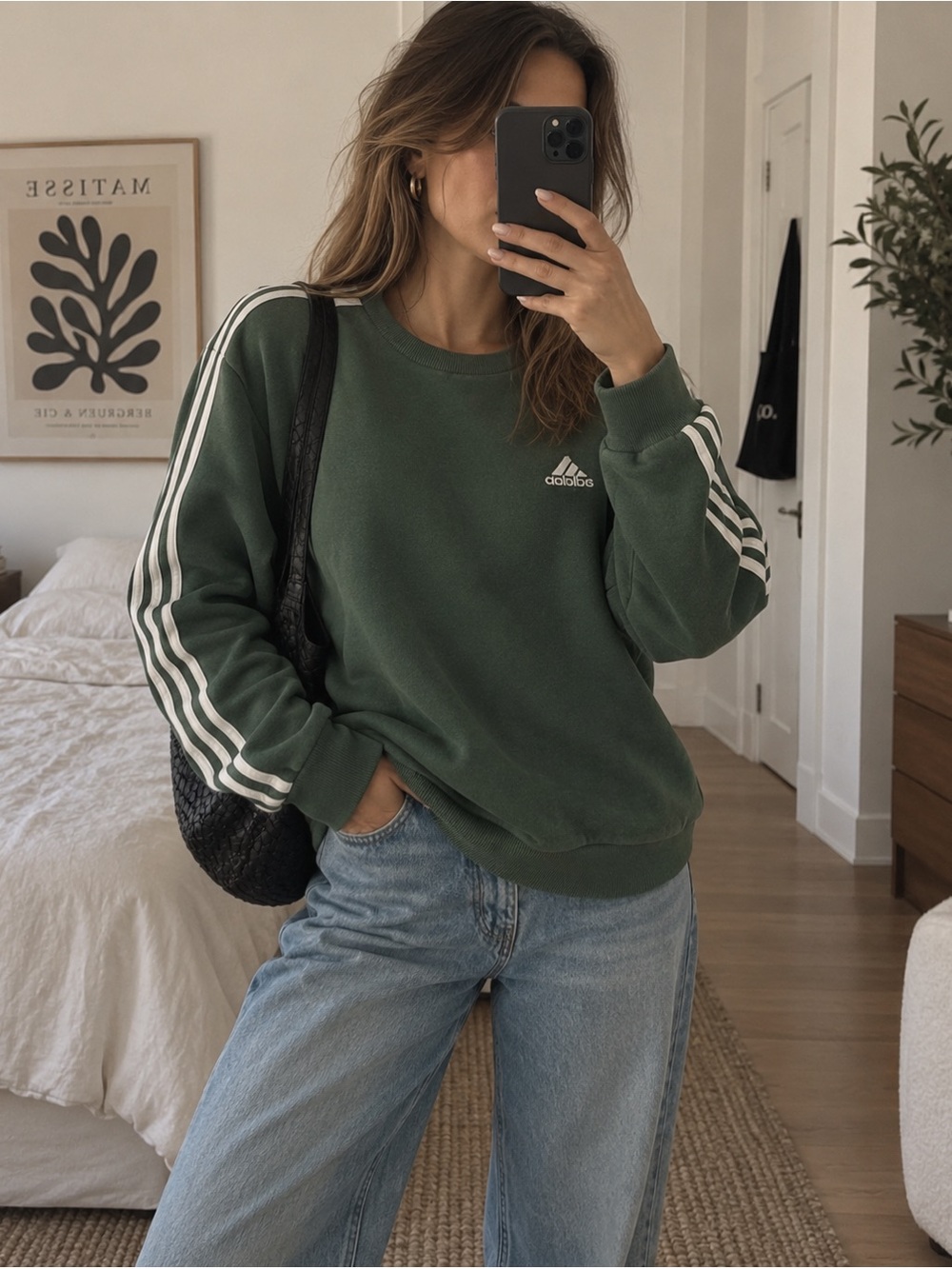 Adidas Green 3 Stripe Crewneck Sweatshirt Pullover Athletic Size Small